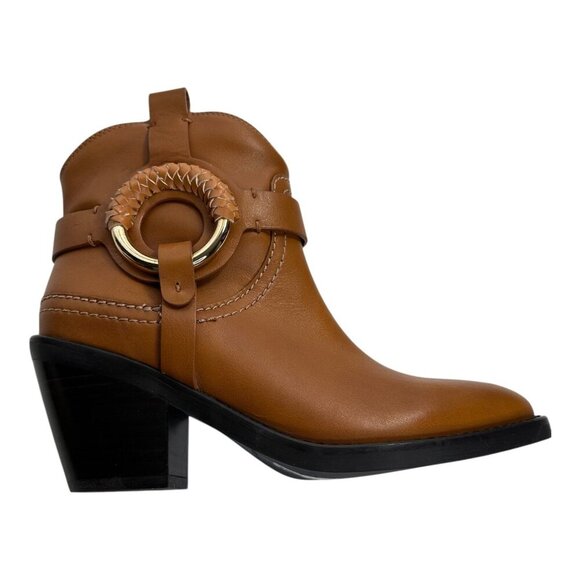 See by Chloé Hana Cuban Moto Buckle Ankle Boot Leather Brown Sz: EU 37.5/US 7.5 - Picture 5 of 9